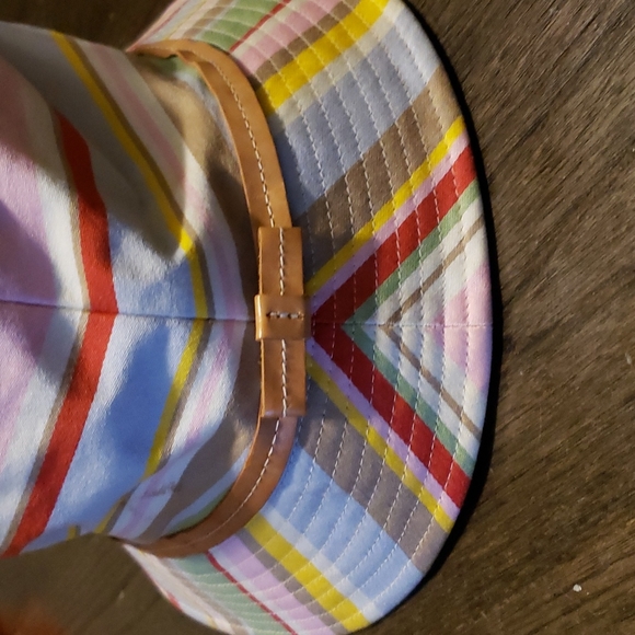 New Coach Stripe Leather Bow Trim Bucket Hat P/Small - Picture 3 of 13